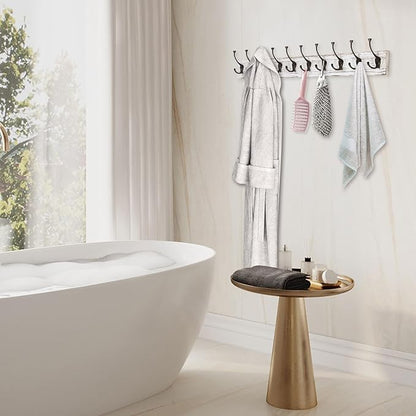 IBosins 34'' Coat Rack Wall Mount with 10 Tri-Hooks, Heavy Duty, Vintage White Color Wood Coat Hanger, Rustic Coat Hooks Rail for Entryway Living Room Coat Scarf Bag Towel Hat