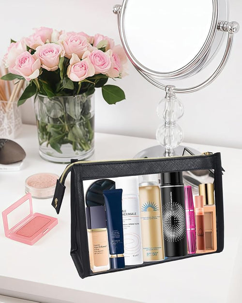 2 Pack Clear Makeup Bag Set Travel Cosmetic Case TSA Approved Toiletry Bag with Zipper Small Make Up Bags for Women Cute Waterproof Carry-on Travel Organizer Car Organizer Bag