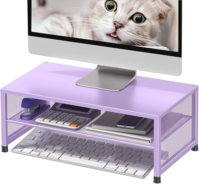 Desk Organizers and Accessories, 2-Tier Metal Computer Monitor Stand Riser, Desk Organizer for Monitor, Printer & Laptop Stand, Desktop Workspace Organizers for Office Supplies(Purple)