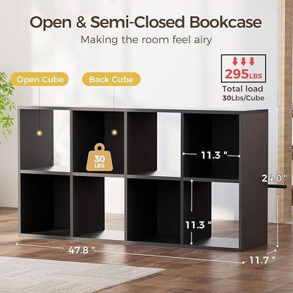 COMHOMA 8 Wood Cube Storage Organizer with Open Back and Removable Back Panels, 11In Black Cube Storage Bookshelf, Cubicle Shelf Bookcase for Home Office Bedroom Living Room, Vertical or Horizontal
