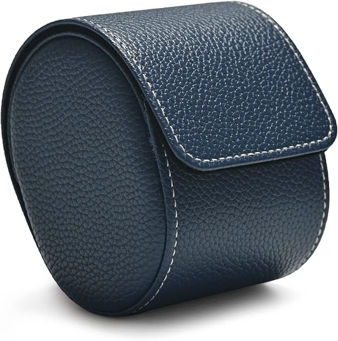 Oirlv Luxury Leather Travel Watch Case Single Watch Box for Men and Women Portable Jewelry Watch Storage Roll Organizer(Blue)