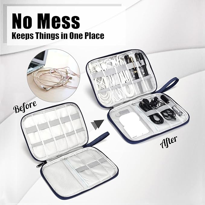 CILLA Travel Cord Organizer Case, Portable Waterproof Storage Bag for Charger, Cord, USB, Power Bank, Earphone, SD Card, Travel Essentials