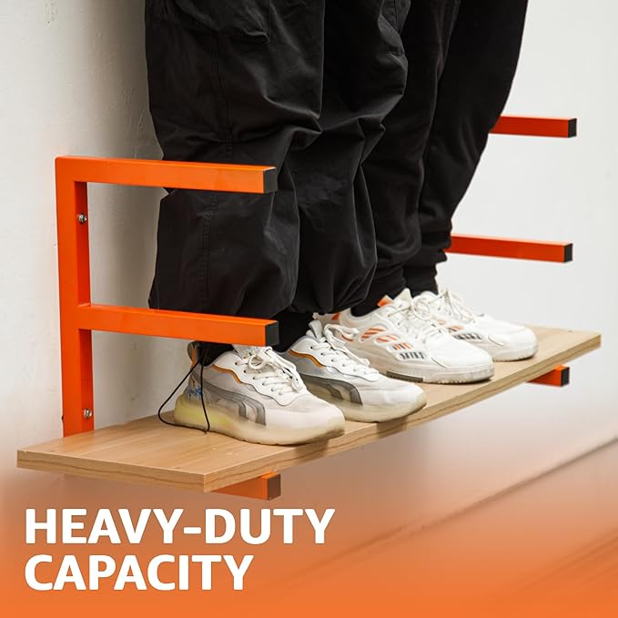 YYR Wood Organizer and Lumber Storage Rack Wall Mount, Heavy Duty Metal Shelf with 6-Level Holds Up 1200 LBS, Indoor & Outdoor Use - Orange