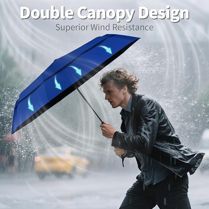Seniny Windproof Travel Umbrella, Double Vented Canopy Large Umbrellas for Rain, Automatic Compact Umbrella for Car Backpack, Portable Pocket UV Umbrellas for Sun Protection Walking, Lightweight