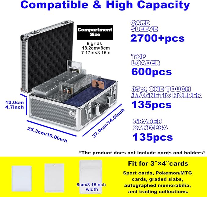 Multi color Card Storage Hard Case, Sports Card Collection Boxes,Trading Cards Cabinet, Card Holder, Toploader Box (Gray, Large)