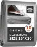 Tarps Heavy Duty Waterproof 15x30 Feet, 10Mil Multipurpose Large Tarp Cover with Metal Grommets and Reinforced Edges, Silver/Brown Tarp by RAINDEWAY