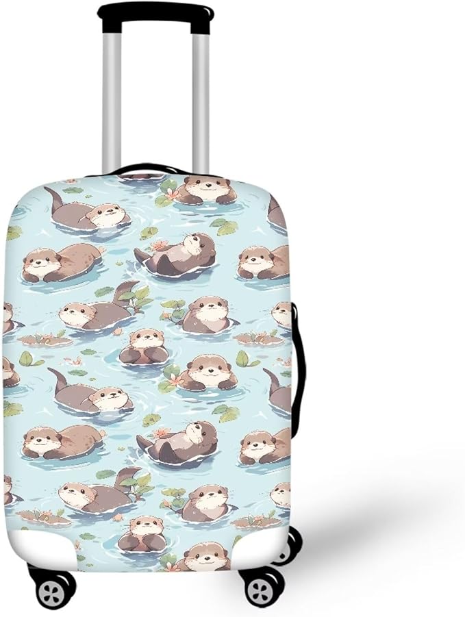 Otter Print Suitcase Cover Fit 22-25 Inch Travel Luggage Covers with Zipper Non Slip Luggage Cover for Suitcase Zip Closure Elastic Suitcase Cover Protector Cute Baggage Cover