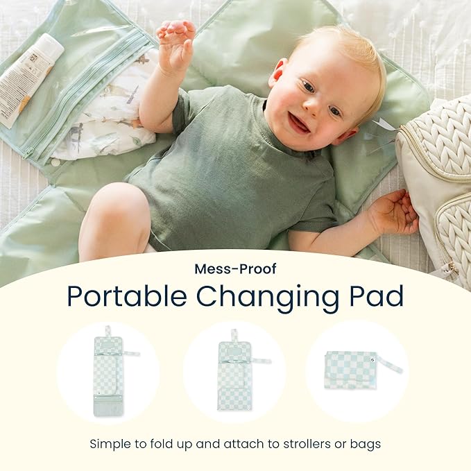 Tiny Twinkle Portable Diaper Changing Pad-Foldable Waterproof Changing Mat&Portable Changing Pad for Travel,Baby Changing Station with Smart Wipes Pocket&Storage (Black Checkers)