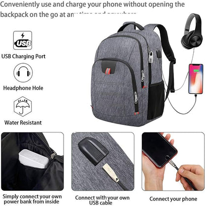 Della Gao Laptop Backpack for Men, Large Anti-Theft Business Travel Backpack with USB Charging Port, Water Resistant College School Computer Bag for Men/Women for 17 Inch Laptop and Notebook