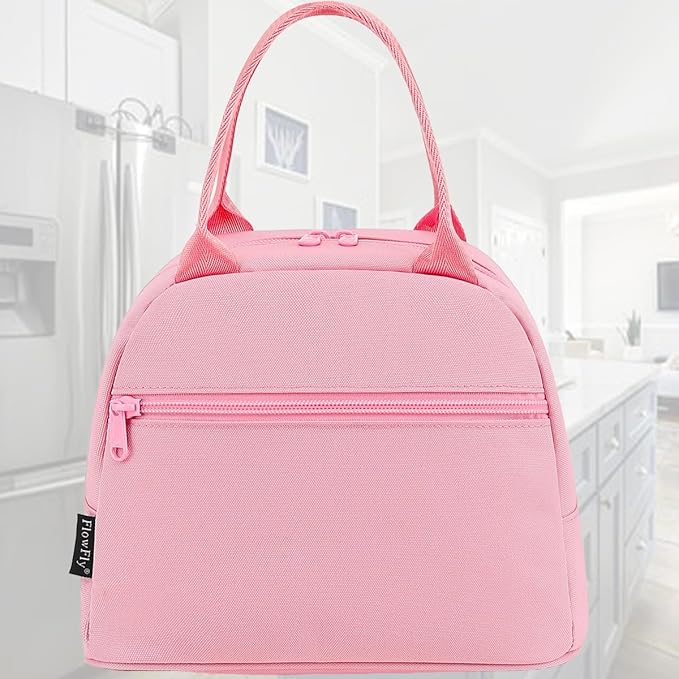 FlowFly Lunch Bag for Women Insulated Lunch Box Corduroy Lunch Tote Cooler for Travel Work Picnic, Pink