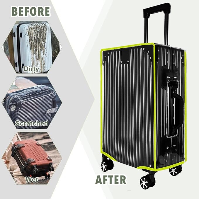3 Pcs Thicken Clear Luggage Cover Protector, 20" 24" 28" Clear Luggage Covers for Suitcase Waterproof Dustproof Anti-scratch Travel Suitcase Covers Case for Wheeled Luggage