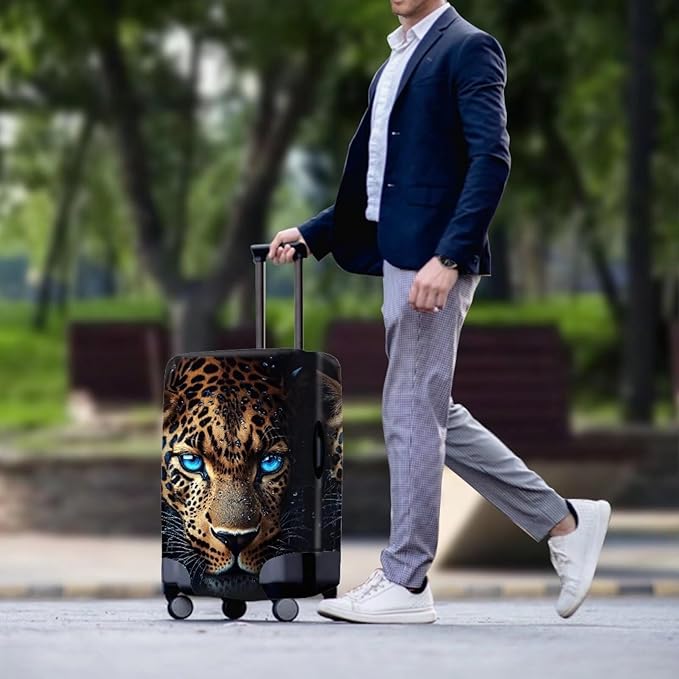 Cool Laopard Luggage Cover Universal Fit 18-21 Inch Luggage with Zipper Anti-Slip Elastic Spandex Luggage Covers Protector Scratch Resistant Travel Suitcase Cover Washable Baggage Cover