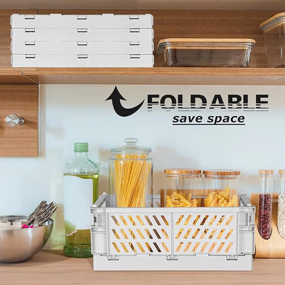 Tixill 2-Pack Mini Foldable Plastic Storage Box Mini Plastic Baskets for Organizing and Storage for Home Kitchen Bedroom Bathroom Office (16x11x6, Grey)