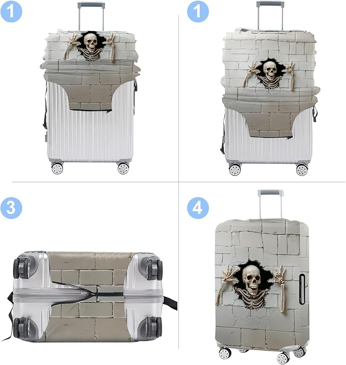 Luggage Cover Washable Suitcase Protector Anti-Scratch,Stretchable Fit for 20-34Inch Luggage Durable Travel Bag Cover with Zipper Closure (Skull, S(fits 20-22inch suitcase))