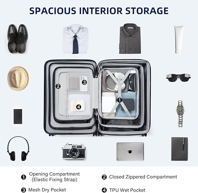 Hard Shell Suitcases Expandable Travel Luggage Sets 3 Piece, Carry on and Check in 3 Piece Luggage Suitcase Sets with Spinner Wheels Cup Holder Charger Built in (Black, 20/24/28)