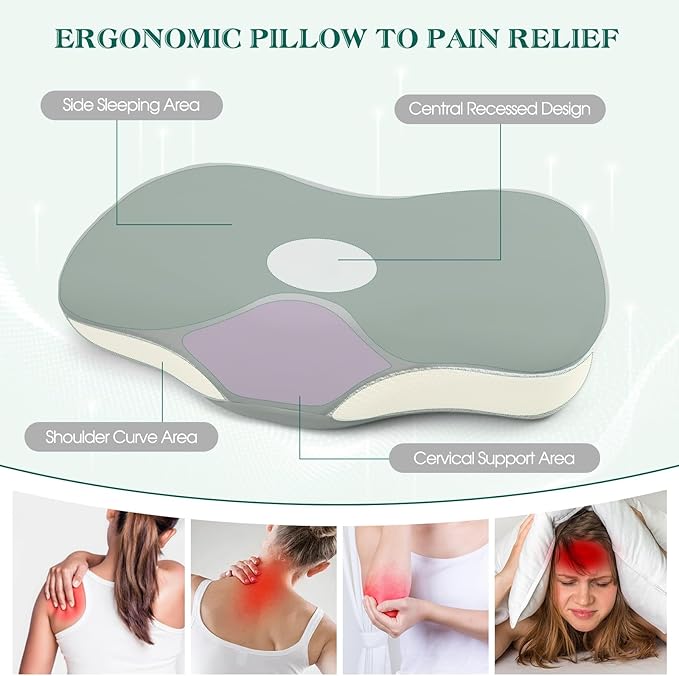 Cervical Pillow for Neck and Shoulder Support, Ergonomic Memory Foam Contour Pillows with Adjustable Dual Heights & Breathable Cover for Side Back Stomach Sleepers(Grey)