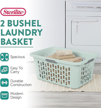 Sterilite Laundry Basket, Plastic Clothes Hamper, Large Rectangle Bin with Comfort Grip Handles and Reinforced Rim, 2 Bushel Capacity, Mint, 18 Pack
