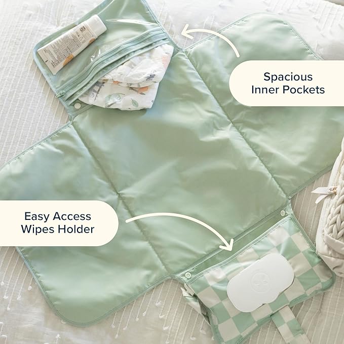 Tiny Twinkle Portable Diaper Changing Pad-Foldable Waterproof Changing Mat&Portable Changing Pad for Travel,Baby Changing Station with Smart Wipes Pocket&Storage (Boho Rainbow)