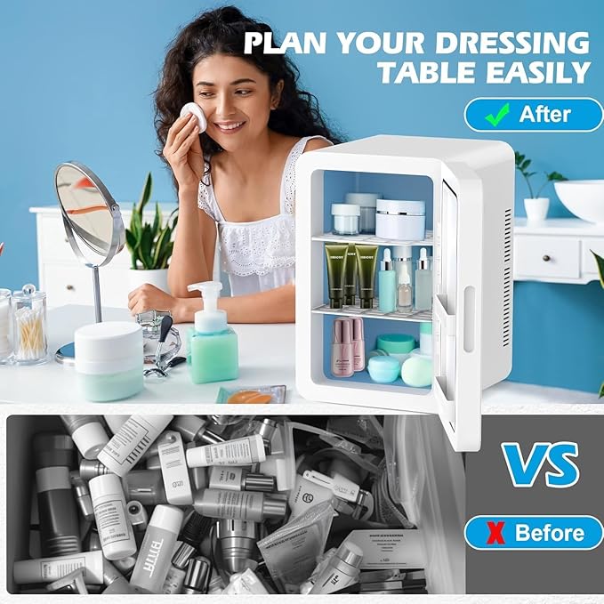 22L/30Cans Mini Fridge for Bedroom, 12v DC Portable Cooler & Warmer, Mini Refrigerator with Glass Front, for Car Office Desk & Dorm Food Beverage Skincare Makeup (White)