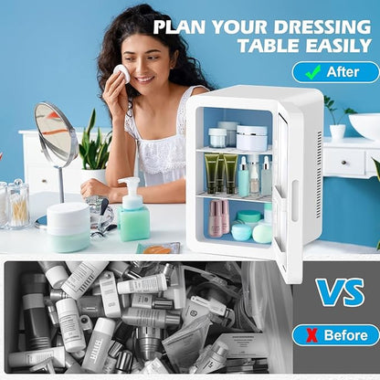 22L/30Cans Mini Fridge for Bedroom, 12v DC Portable Cooler & Warmer, Mini Refrigerator with Glass Front, for Car Office Desk & Dorm Food Beverage Skincare Makeup (White)