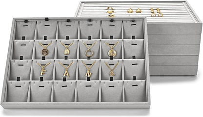 24 Grids Necklace Tray Jewelry Display Tray Necklace Holder Organizer for Drawers With Removable Jewelery Cards Pendant Bracelet Storage Holder (Grey