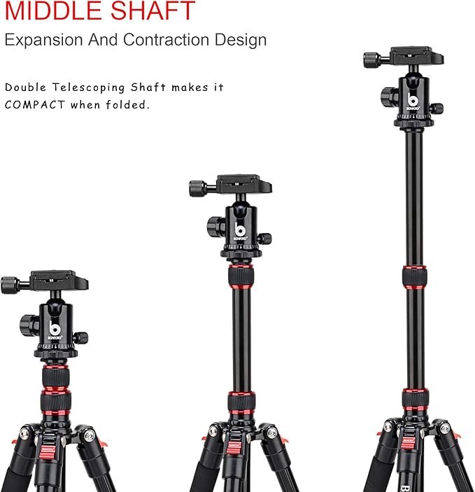 BONFOTO B690A Camera Tripod for Travel,Lightweight Aluminum Portable DSLR Tripod with 360 Degree Ball Head and Carry Bag, Camera Stand for Ring Light & Canon Nikon Sony DSLR