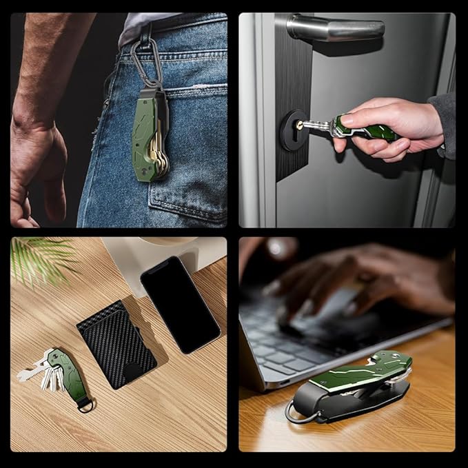 Zeeker Compact Key Organizer Keychain with Built-in Tools – Holds 1-6 Keys, Includes Bottle Opener, Hex Wrench, and Serrated Cutter – Minimalist Key Holder for Men and Women (Green)