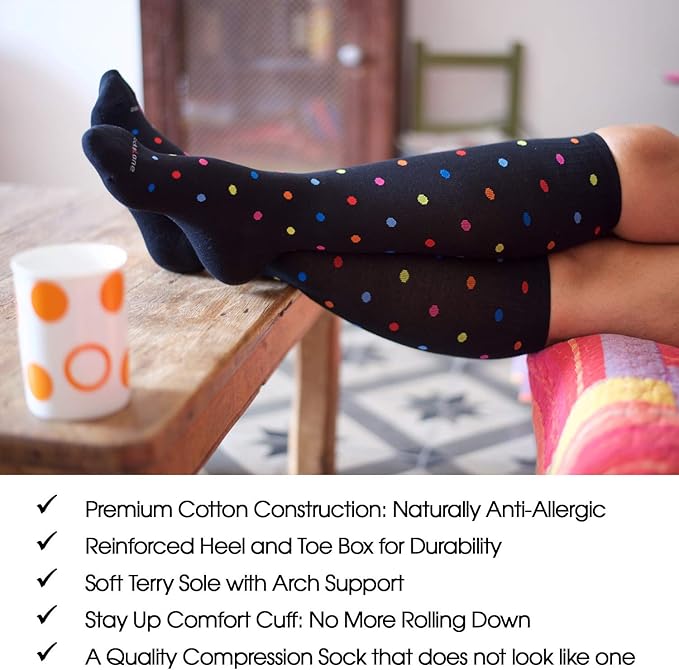 Cotton Compression Socks for Women & Men. 15-20 mmHg Support Knee-High Misty Gray Stripes S/M