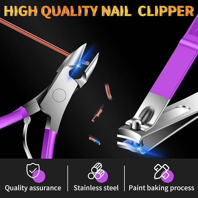 Manicure Set 16Pcs Professional Stainless Steel Pedicure Kit Mens Grooming Kit Fingernail & Toenail Clippers Set Manicure Kit with Luxurious Travel Bag, Sharp Nail Scissors and Clipper (Purple)