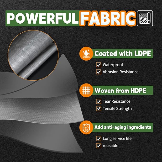 RAINDEWAY Small Tarps Heavy Duty Waterproof 4x10 Feet, 10Mil Multipurpose Poly Mini Tarp Cover with Metal Grommets, Camping Tarpaulin Silver/Brown Tarp Finished Size