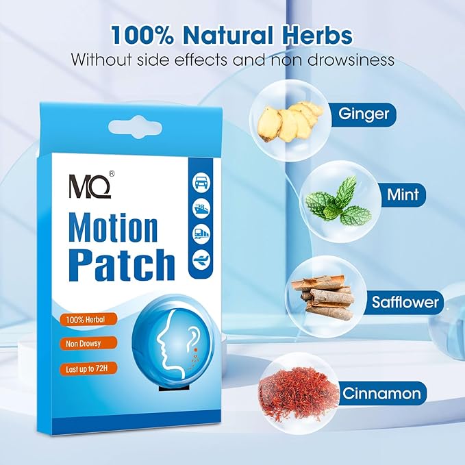 MQ Motion Sickness Patch,40 Count,Non Drowsy Sea Sickness Patches Behind Ear for Cruise Ship Travel, Waterproof Car Sick Patches Fast Acting & Long Last 72H