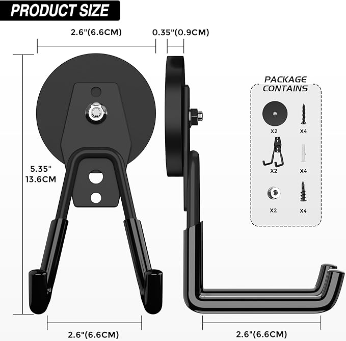 Heavy Duty Storage Magnetic Utility Hooks Large Garage Strong Extra Magnet Hooks Hanger with Anti-Slip Coating Heavy Duty Magnetic Hooks for Hanging Power Dril Garage Garden Tools 2 Pack Black