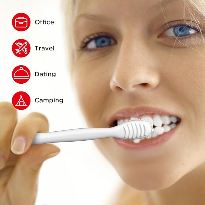 cleaings® Disposable Toothbrushes with Toothpaste - 4-in-1 Mini Travel Toothbrushes, Built-in Tongue Scraper, Floss & Picks for On-The-Go, Camping, Work (Strawberry)