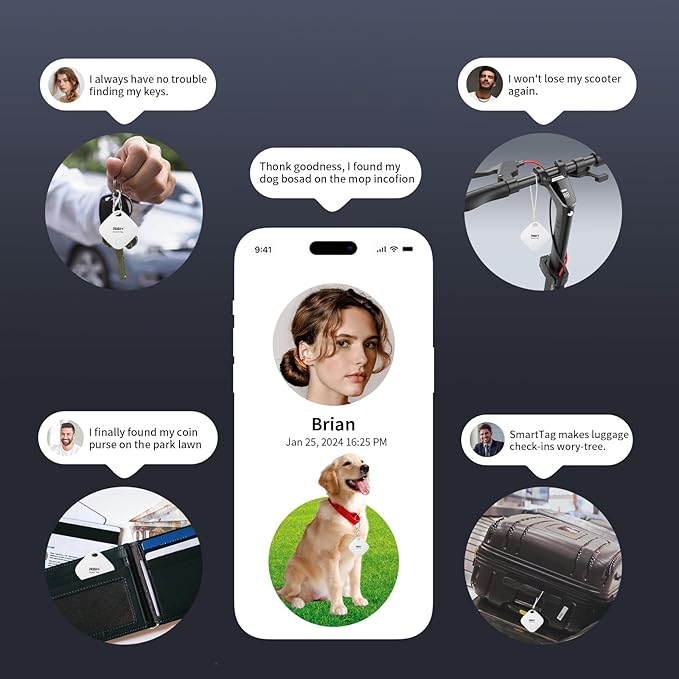 Air Tracker Tag 4 Pack Bluetooth Luggage Tracker tag Locator Works with Apple Find My,Smart Tracker for Suitcase, Bag, Backpack, Wallet,Replaceable Battery Smart tag Item Finder