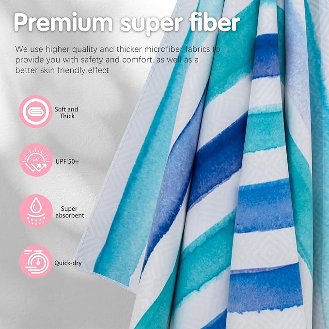 PY SUPER MODE 2 Pack Beach Towel - 75 x 35 inches Quick Dry Microfiber Beach Towels Oversized, Lightweight Soft and Absorbent Suitable for Swimming Pool Camping for Adults