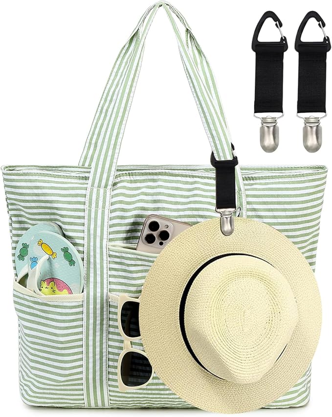 LEDAOU Beach Bags for Women, Beach Bags Waterproof Sandproof, Packable Beach Tote Bag with Zipper Travel Sports