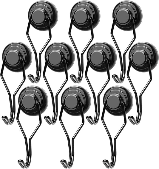 MIKEDE Black Magnetic Hooks Heavy Duty, 80 lb+ Strong Swivel Swing Neodymium Magnetic Hooks for Hanging, Strong Magnet Hanger for Cruise Cabins, Locker, Toolbox, Home, Kitchen - Pack of 10