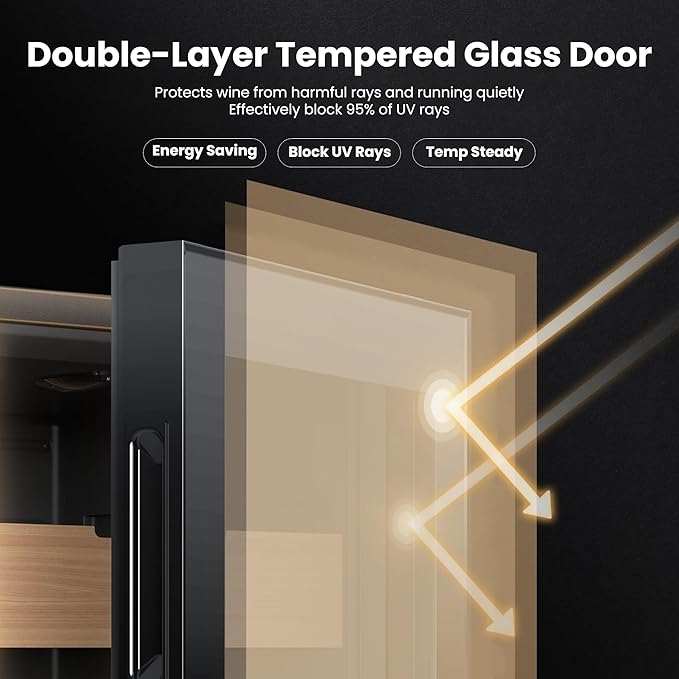 Yeego Wine Fridge Cooler - 24 Inch Wine Fridge Hold 47 Bottles, 40-65°F Wine Refrigerator Glass Door, Built in, Freestanding Under Counter Fridge for Beer Soda Drink Home Bar Office(5.12 Cu.ft)