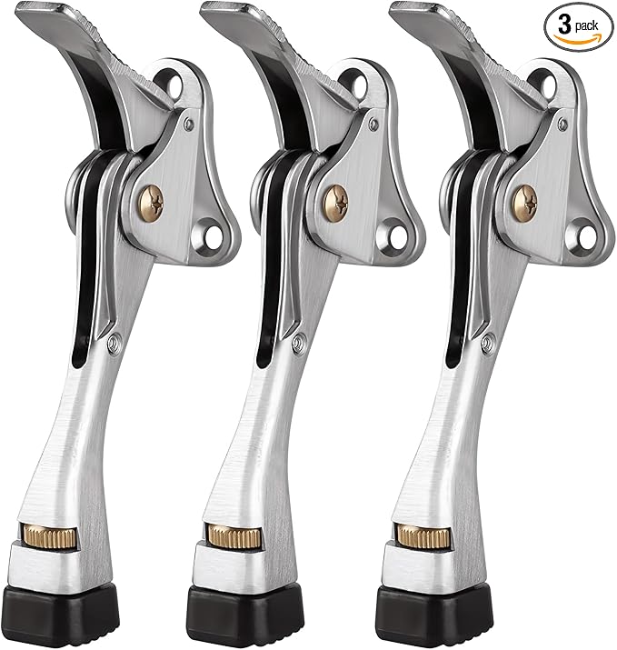 GroTheory 3 Pack Door Stoppers, 4 inch Kickdown Door Stops, Heavy Duty Door Stoppers for Bottom of Door, Adjustable Metal Door Kick Stand Floor and Release
