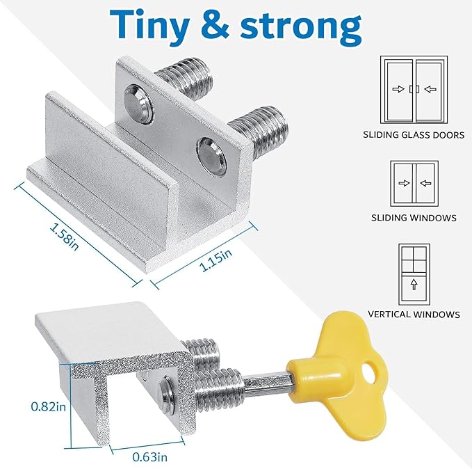 Sliding Window Locks,for Horizontal Sliding Windows,Window Security Lock with Key,Adjustable Aluminum Easv to Install Window Stopper,Window Locks for Up and Down Windows (10 Sets Silver)
