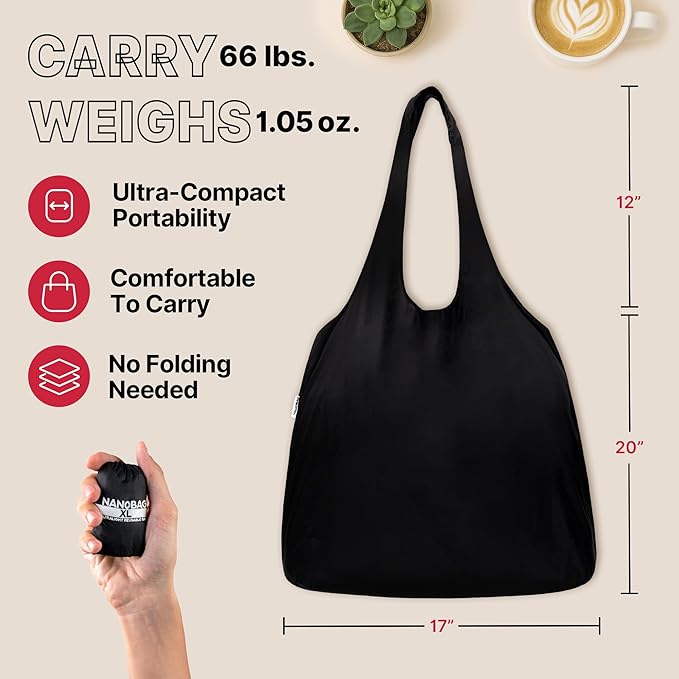 Nanobag Ultra-Lightweight Extra Large Size Tote Bag for Women & Men, Heavy Duty Reusable Grocery Bag, Foldable Travel Shopping Tote, Packable Cloth Bag with Handles, Washable Market Tote (Blue Waves)