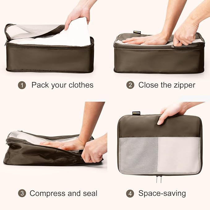 6 Set Compression Packing Cubes for Travel Essentials, Luggage Organizers for Suitcases (Charcoal Gray)