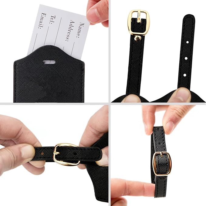 Luggage Tag PU Leather for Suitcase Baggage Handbag Travel Bag Label Suitcase Tag Label Tag w. Name Card & Privacy Cover (R)
