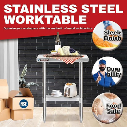 DuraSteel 30x12 Stainless Steel Work Table - NSF Commercial Prep Metal Table - Outdoor Pizza Oven Stand w/Under Shelf - Kitchen Island Laundry Utility Garage Microwave Stand Large Rolling Storage Cart