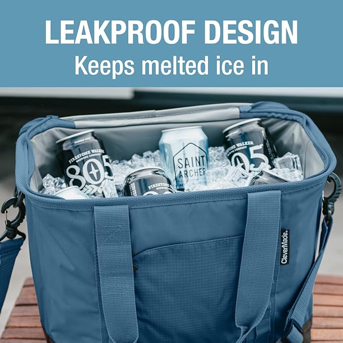 CleverMade Collapsible Insulated Cooler Bag – Leakproof Soft Folding Cooler for Beach, Travel, Car