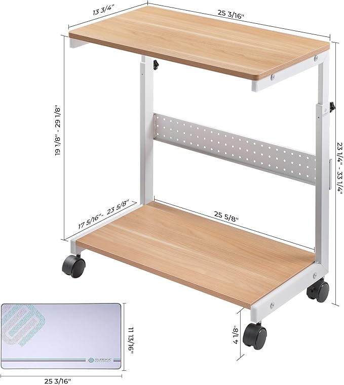 EUREKA ERGONOMIC PC Stand Computer Cart, Height Adjustable Tower Stand 2-Tier for ATX Case Printer, Rolling Cart on Wheels for Home Office Gaming