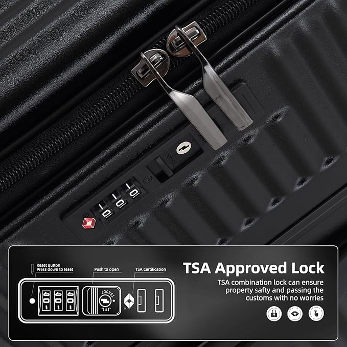 2 pieces 20/29 Aluminum Frame Carry On and Checked Luggage Set with Side Opening, Lightweight Hardshell ABS+PC Trunk Suitcase with TSA Lock, 360° Universal Wheels & Adjustable Handle, Black