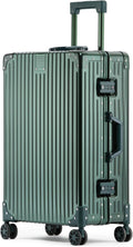 Metal All Aluminum Carry-on Luggage TSA Customs Lock Zipperless Silent Rotary Wheel Business Suitcase Aluminum Frame Set (dark green, 28 '')