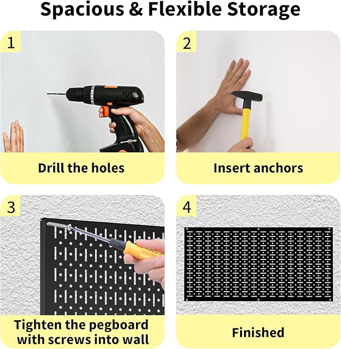 Pegboard Wall Organizer 2 PCS 32" x 16" Black Peg Board Metal Pegboard Panels for Garage Tool Storage