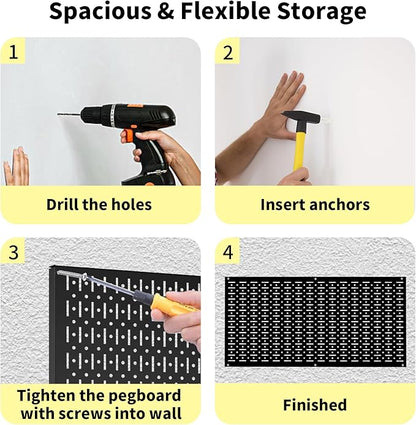 Pegboard Wall Organizer 2 PCS 32" x 16" Black Peg Board Metal Pegboard Panels for Garage Tool Storage